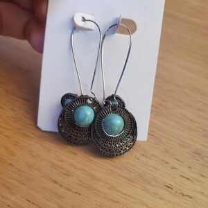 Turquoise and Silver Toned 2 Pairs of Earrings
